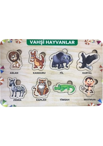 Karanes Toys Vahşi Hayvanlar 8 Parça Eğitici Ahşap Puzzle