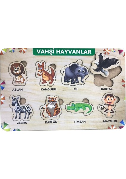 Vahşi Hayvanlar 8 Parça Eğitici Ahşap Puzzle