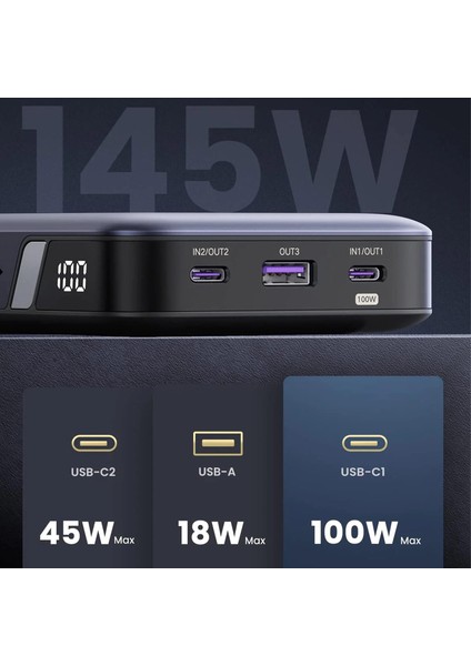 145W 25000MAH Pd Qc 3.0 LED Göstergeli USB Type-C Taşınabilir Hızlı Şarj Cihazı Powerbank