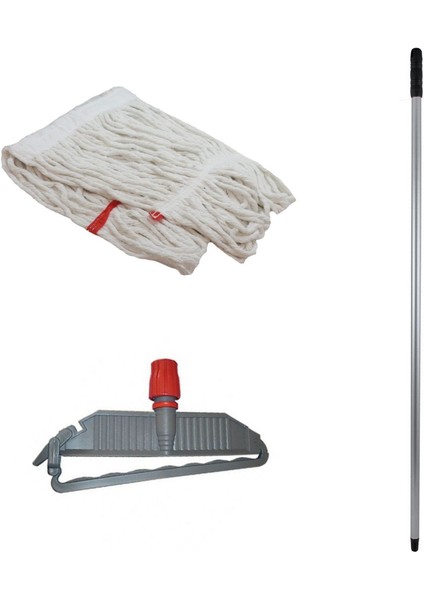 CodEx Geniş Islak Paspas Mop Takımı Seti 5 Adet Geniş Islak Mop Başlığı + Metal Sap + Mop Tutucu