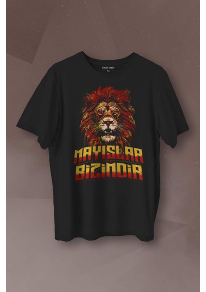 Aslan Kafası Mayıslar Bizimdir Sarı Kırmızı Yeleli Galatasaray Lion Baskılı Tişört