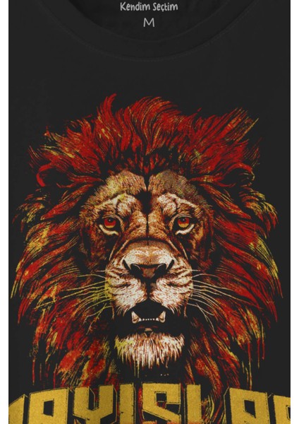 Aslan Kafası Mayıslar Bizimdir Sarı Kırmızı Yeleli Galatasaray Lion Baskılı Tişört fiyatları