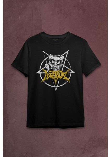 Siyah Aggretsuko Agresif Retsuko Gotik Japon Anime Manga Metal Gothic Baskılı T-Shirt
