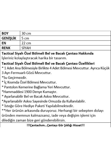 Çantachım Tactical Siyah Tabanca Özel Bölmeli Bel ve Bacak Çantası