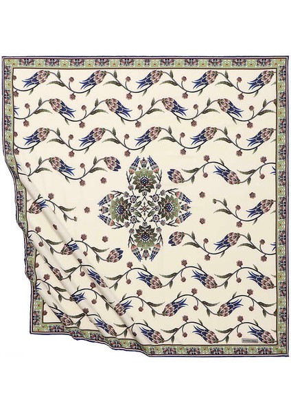 Haki Sıra Lale Desen Ipeksi Eşarp