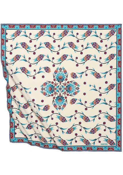 Mavi Sıra Lale Desen Ipeksi Eşarp