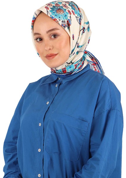 Mavi Sıra Lale Desen Ipeksi Eşarp fiyatları