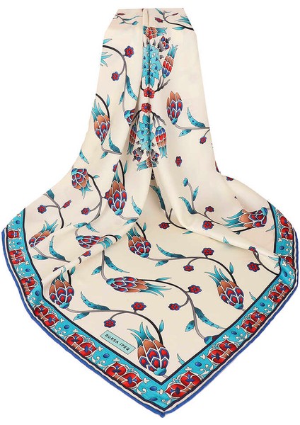 Mavi Sıra Lale Desen Ipeksi Eşarp modelleri