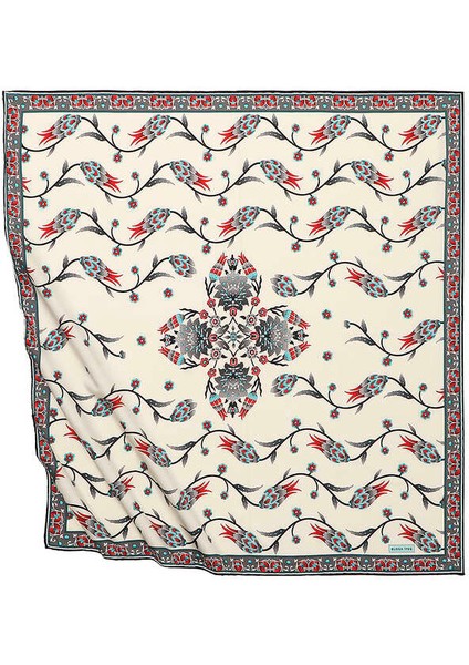 Gri Sıra Lale Desen Ipeksi Eşarp