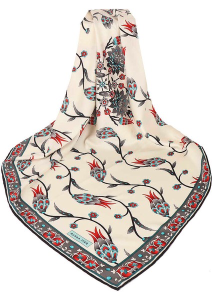 Gri Sıra Lale Desen Ipeksi Eşarp modelleri