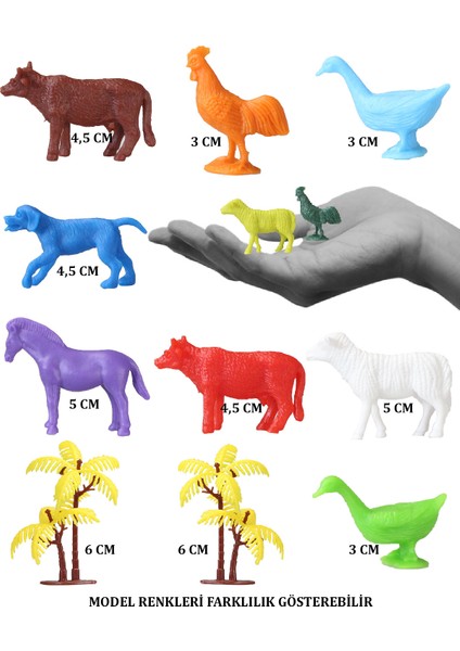 Toy Play 12 Parça Renkli Mini Çiftlik Hayvanları Figür Seti 4-6 cm SKU676