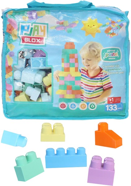 3004 Pastel Renkler Mega Blok Seti 133 Parça Mavi Çantalı