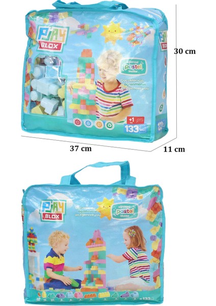 3004 Pastel Renkler Mega Blok Seti 133 Parça Mavi Çantalı