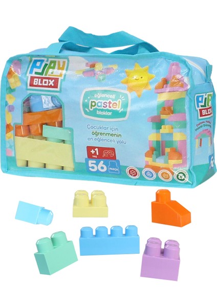 2915 Pastel Renkler Mega Blok Seti 56 Parça Mavi Çantalı