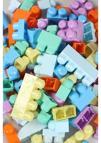 2915 Pastel Renkler Mega Blok Seti 56 Parça Mavi Çantalı