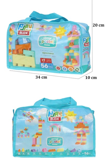 2915 Pastel Renkler Mega Blok Seti 56 Parça Mavi Çantalı