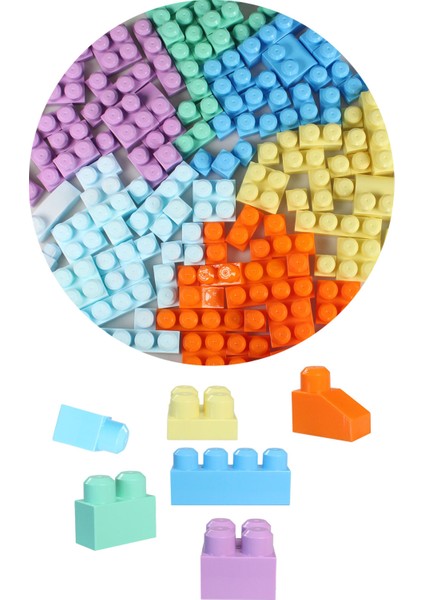 2915 Pastel Renkler Mega Blok Seti 56 Parça Mavi Çantalı