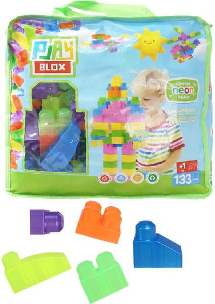 2991 Neon Renkler Mega Blok Seti 133 Parça Yeşil Çantalı