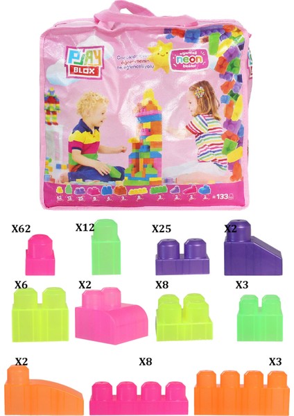 2991 Neon Renkler Mega Blok Seti 133 Parça Pembe Çantalı