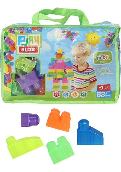 2939 Neon Renkler Mega Blok Seti 83 Parça Yeşil Çantalı