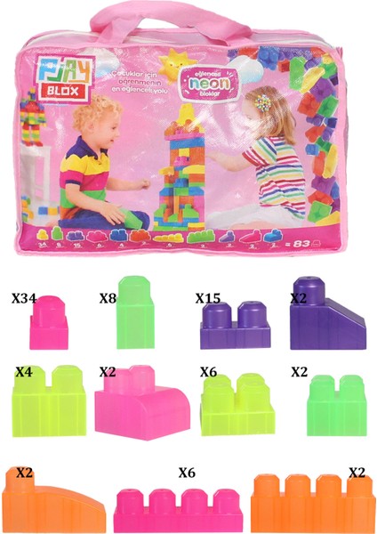 2939 Neon Renkler Mega Blok Seti 83 Parça Pembe Çantalı