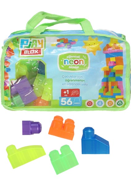 2908 Neon Renkler Mega Blok Seti 56 Parça Yeşil Çantalı