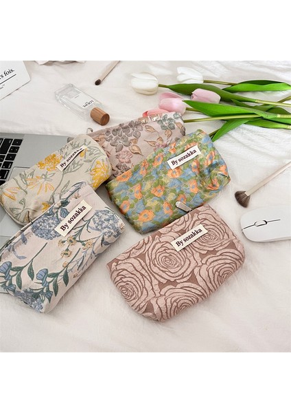 Stil 2 Debriyaj Rölyef Çiçekler Baskı Kanvas Yıkama Torbası Büyük Kapasiteli Kız Seyahat Saklama Makyaj Çantası (Yurt Dışından) fiyatları