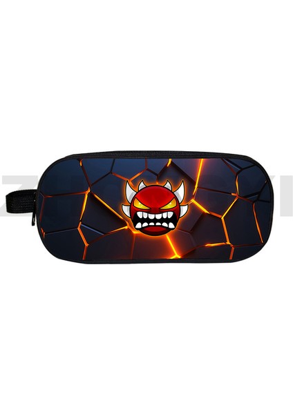 GEOMETRY44 Çift Katmanlı Kızgın Geometri Dash 3D Kalem Kutusu Büyük Tuval Seyahat Çocuk Harajuku Kalem Kılıfı Okul Malzemeleri Makyaj Çantası (Yurt Dışından)