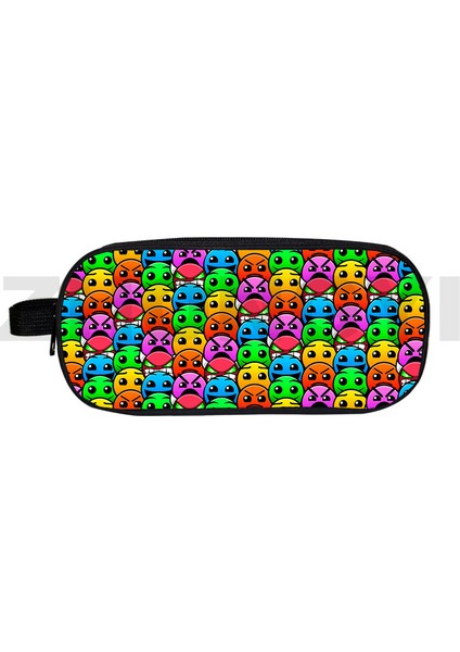 GEOMETRY44 Çift Katmanlı Kızgın Geometri Dash 3D Kalem Kutusu Büyük Tuval Seyahat Çocuk Harajuku Kalem Kılıfı Okul Malzemeleri Makyaj Çantası (Yurt Dışından)