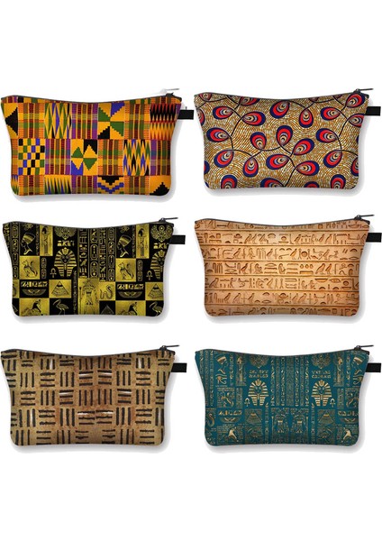 SAFRO-HZB23 Mısır Hiyeroglifleri Sembolleri Baskı Baskı Afrikalı Kadın Kızlar Seyahat Için Ruj Saklama Torbaları Neceser Makyaj Çantası (Yurt Dışından) modelleri
