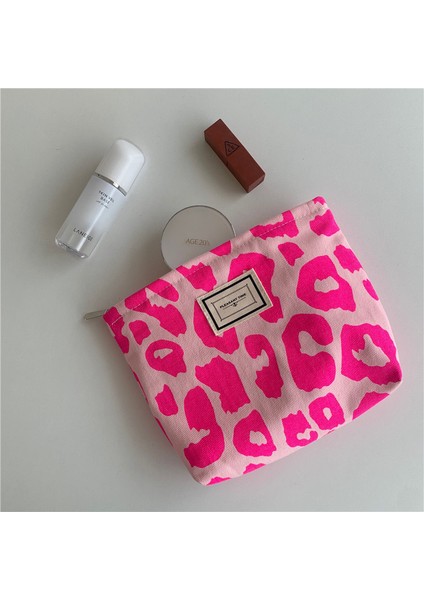 Hhhhe-12 Pembe Leopar Baskı Kadın Retro Çiçek Kadın Küçük Debriyaj Seyahat Kız Öğrenci Kalem Saklama Torbaları Makyaj Çantası (Yurt Dışından)