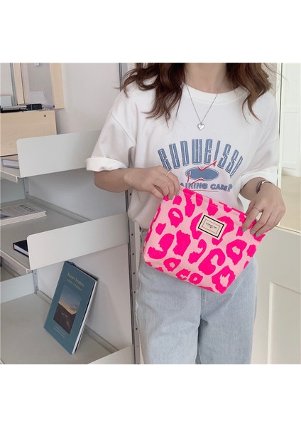Hhhhe-12 Pembe Leopar Baskı Kadın Retro Çiçek Kadın Küçük Debriyaj Seyahat Kız Öğrenci Kalem Saklama Torbaları Makyaj Çantası (Yurt Dışından)