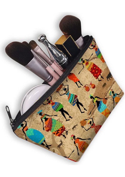 SAFRO-HZB15 Mısır Hiyeroglif Sembolleri Baskı Baskı Afrikalı Kadın Kız Ruj Seyahat Için Saklama Torbaları Neceser Makyaj Çantası (Yurt Dışından) indirimleri
