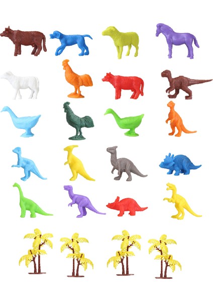 Toy Play 24 Parça Renkli Mini Dinozor ve Çiftlik Hayvanları Figür Seti 4-6 cm SKU683-676