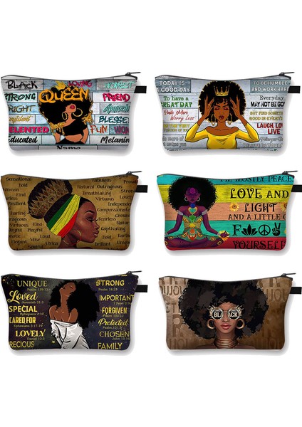 SHZBYOUARES03 Tanrı Arkadaş Olduğunu Söyledi Karikatür Afro Kadın Kadın Depolama Organizatörleri Kız Makyaj Çantası (Yurt Dışından) modelleri