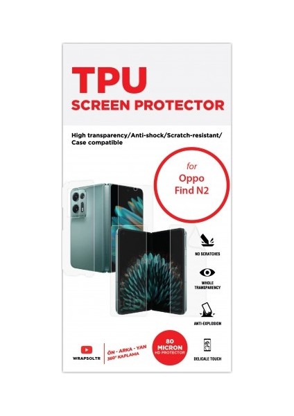 Oppo Find N2 Full Body Ön, Arka ve Yan Koruyucu 360 Derece Tam Kaplama Tpu Film fiyatları