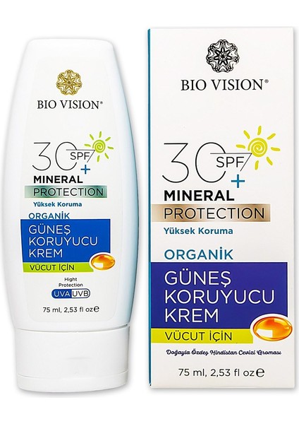 BioVision SPF 30+ Organik Vücut için Güneş Koruyucu Kremi 75 ml