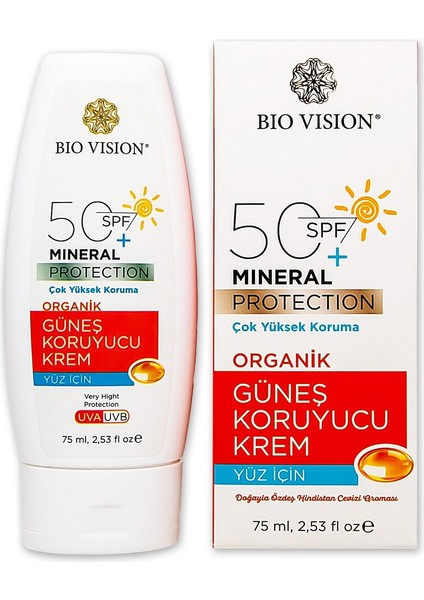 BioVision SPF 50+ Organik Yüz için Güneş Koruyucu Kremi 75 ml