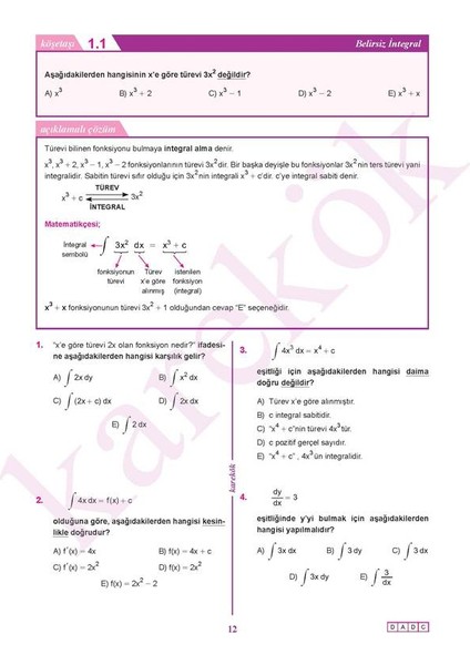 Güncel AYT Integral Sıfır Konu Anlatımlı Çözümlü Soru (Integral'im Sıfı