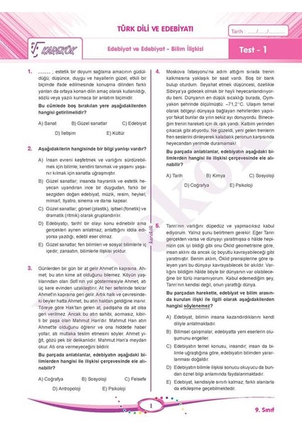 Güncel 9. Sınıf Tüm Dersler Soru Bankası