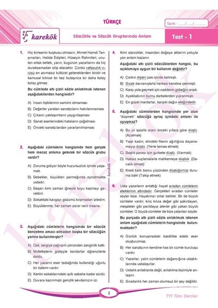 Güncel TYT Tüm Dersler Eşit Ağırlık ve Sözel Soru Bankası