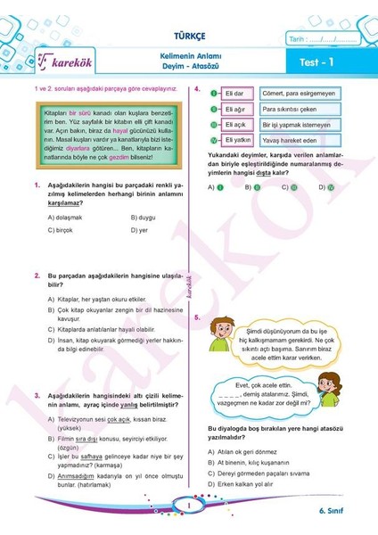 Karekök Yayıncılık Güncel 6. Sınıf Tüm Dersler Soru Bankası