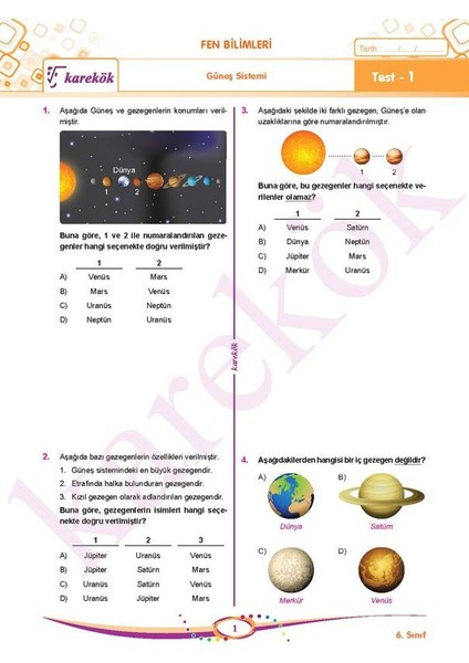 Karekök Yayıncılık Güncel 6. Sınıf Tüm Dersler Soru Bankası