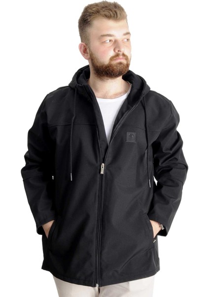 Erkek Softshell Parcalı Kapsonlu Mont 21235 Siyah