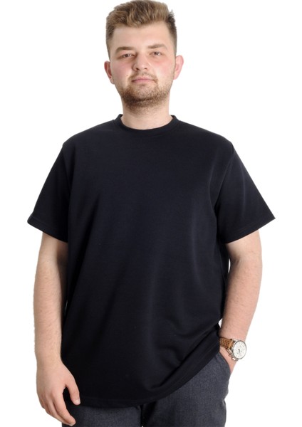 Büyük Beden Erkek T-Shirt Bisiklet Yaka Interlok 23162 Lacivert