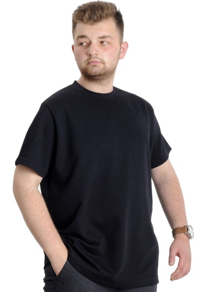 Büyük Beden Erkek T-Shirt Bisiklet Yaka Interlok 23162 Lacivert