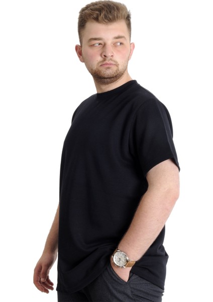 Büyük Beden Erkek T-Shirt Bisiklet Yaka Interlok 23162 Lacivert