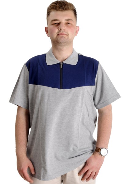 Büyük Beden Erkek T-Shirt Polo Fragmented 23325 Grimelanj