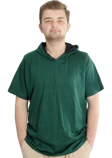 Mode Xl Büyük Beden Oversize Tshirt Bisiklet Yaka Kapşon Basic 21115 Nefti