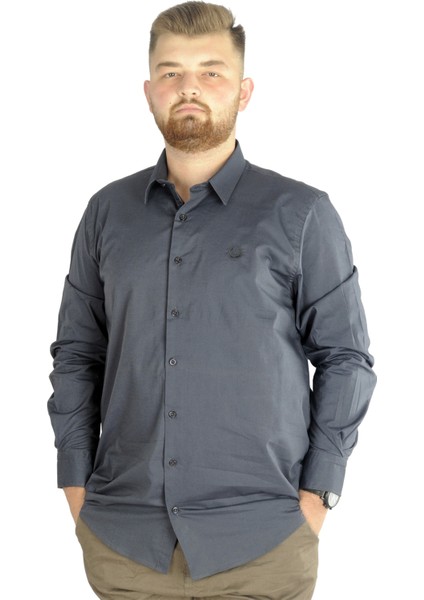 Büyük Beden Erkek Klasik Gömlek Likralı 20351 Antrasit